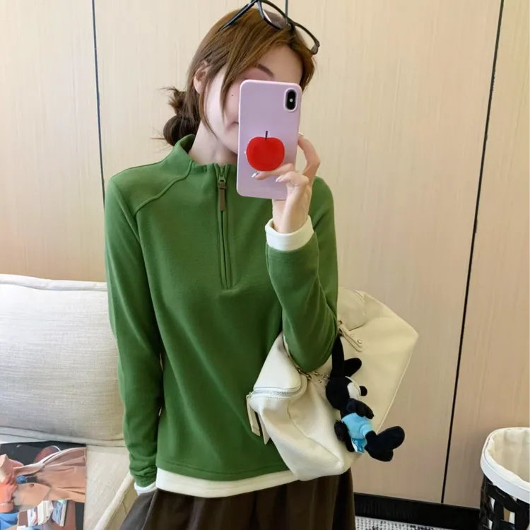 DIDORSSBO秋冬季女款远红外发热拼接撞色半拉链德绒长袖打底81903