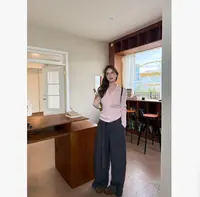 XiANJiE 2025新款韩系百搭休闲弯刀阔腿裤女宽松休闲长裤 