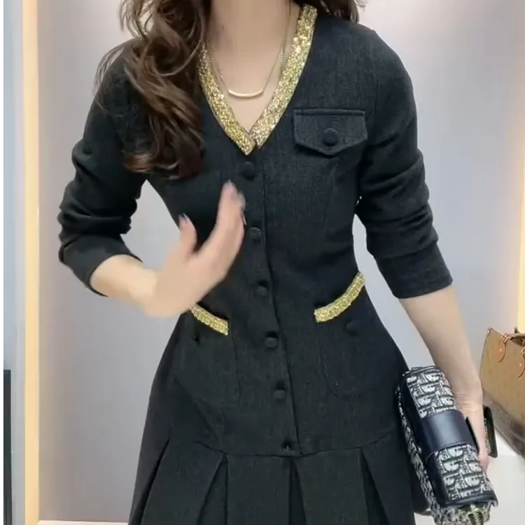 2025春季新款时尚气质百搭显瘦洋气拼接女装连衣裙新年连衣裙