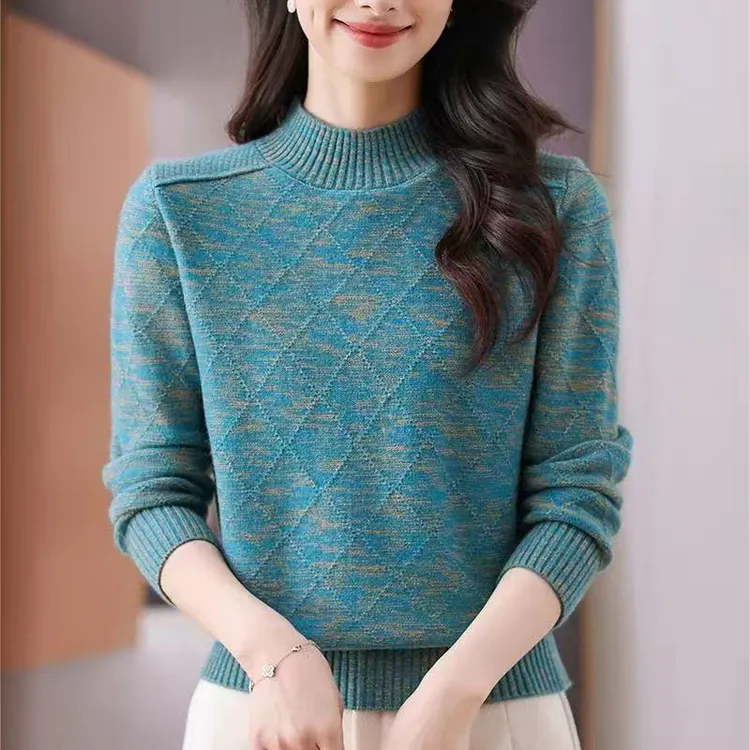 秋冬纯色加厚宽松半高领套头洋气百搭时尚保暖毛衣女打底中年女装