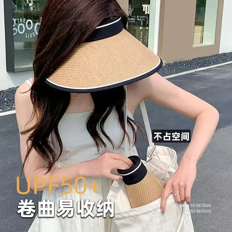 大帽檐帽子草帽遮脸时尚休闲防晒帽遮阳帽女士防紫外线无顶太阳帽
