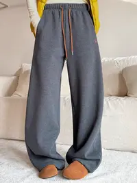 阿玉家&加绒加厚高腰显瘦撞色小马刺绣卫裤休闲弯刀糯米裤#9703