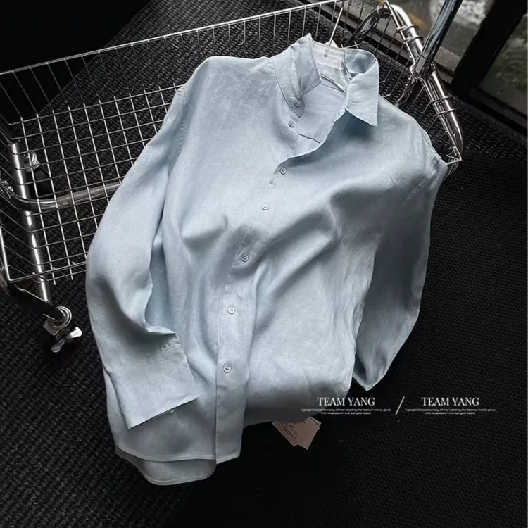 Team Yang-夏季新款 满分亚麻极简慵懒蓝色/白色老钱松弛感CY4100
