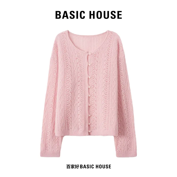 Basic House/百家好2025年秋蕾丝绞花小香风针织衫P892  YY
