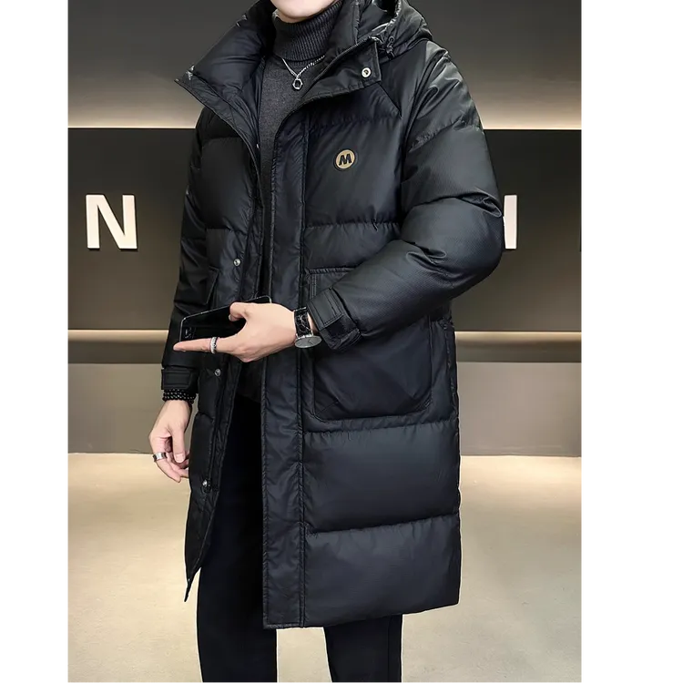 羽绒服男中长款冬季2025新款连帽休闲帅气时尚高端防水冬装外套男