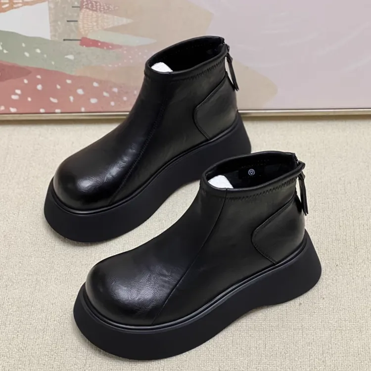 厚底短靴女2025新款秋冬季增高切尔西靴加绒马丁靴棉鞋
