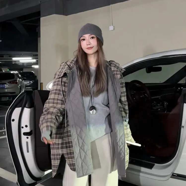 AMAZING IN | 棉质 | 格纹连帽衬衫外套女 A250815-AI58CTJ25098