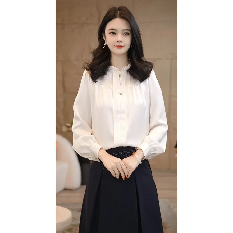 【小陈甄选】流光风8491291奶油米衬衫女洋气宽松法式显瘦减龄气质