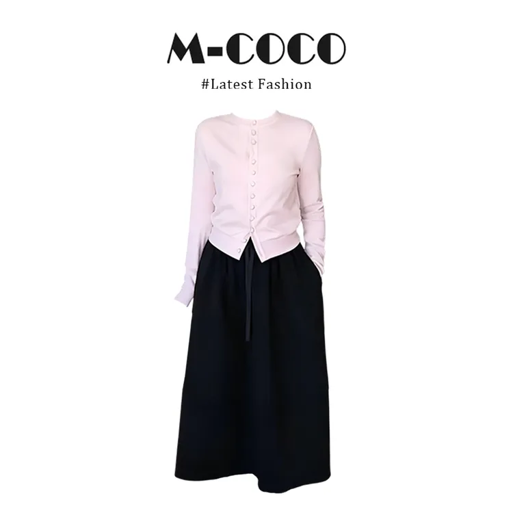 MARIE.COCO秋冬韩系温柔风针织衫毛上衣搭慵懒气质半身裙休闲套装