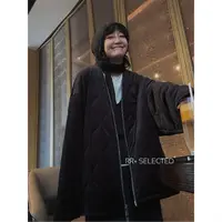 12351高级感菱格丝绒棉服女纯色百搭通勤廓形棉衣外套