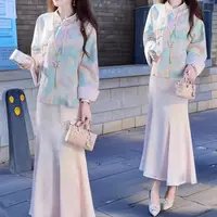 早秋清冷贵气感穿搭巨好看新中式国风醋酸缎面提花旗袍连衣裙套装