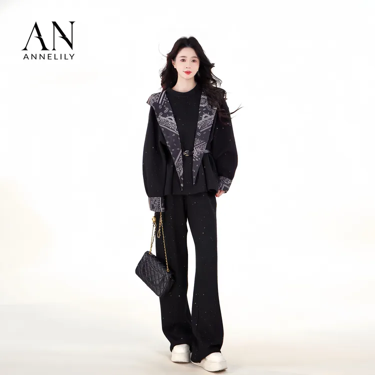 ANNELILY安甜甜【可言】秋季上新时尚气质百搭长裤套装AT2509040