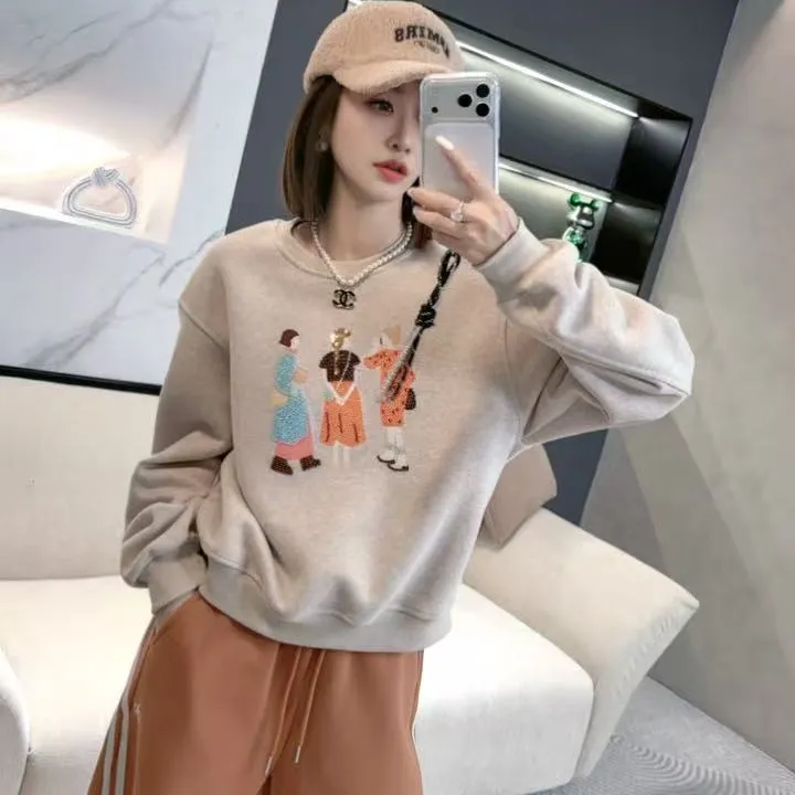 熙薇【​潮趣绣像】2025秋冬新款休闲加绒刺绣圆领卫衣H6265