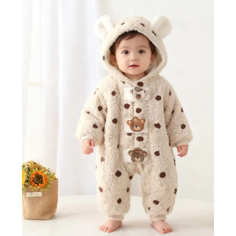 男女宝宝连帽连体衣冬装卡通可爱哈衣加绒加厚外出时尚爬爬服潮童