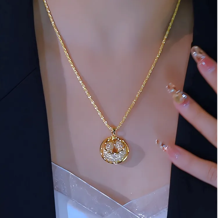 铜合金项链 秋冬新款网纱平安扣吊坠项链女爆款气质高级感饰品