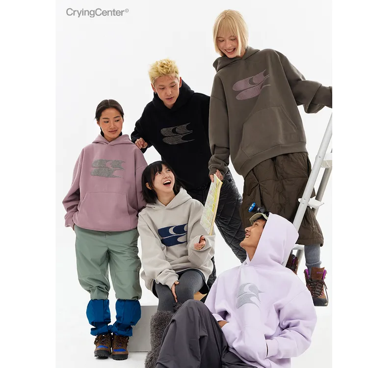 Crying center/哭喊中心秋冬logo刺绣经典低饱和连帽加绒卫衣