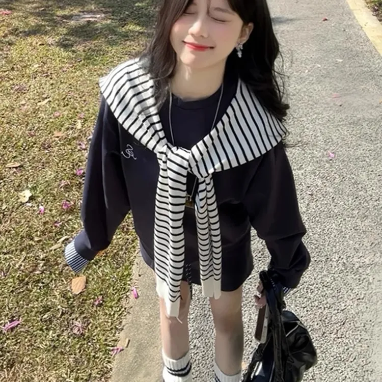 条纹披肩外搭女夏百搭黑白小坎肩搭配上衣衬衫围巾休闲洋气设计感