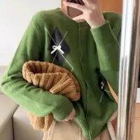 特！门店31&9！时尚蝴蝶结搭配拼色圆领复古针织衫 Z00754