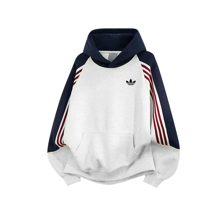 【官方奥特莱斯】连帽套头撞色秋季条纹春季不起球美式条纹纯棉卫衣