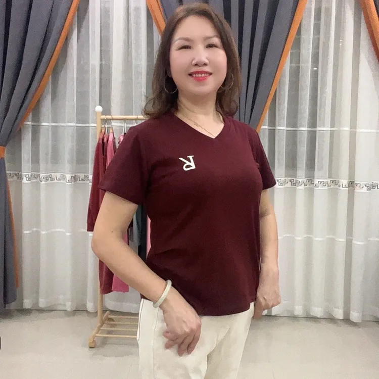 v领全棉上衣短袖高质量打底衫女装上衣T恤