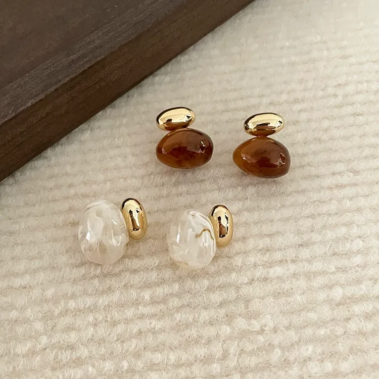 合金耳饰 复古晕染气质琥珀色圆球耳钉新款高级感百搭小众耳饰女