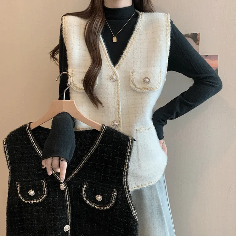 时尚小香风格子外套2025新款女士针织衫马夹短款百搭宽松马甲上衣