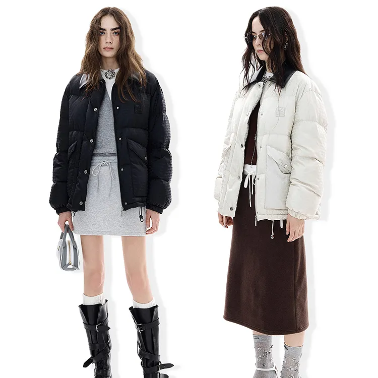 【dzzit高颜值羽绒】地素25冬静奢感暗纹老花翻领外套女3J4K3121D