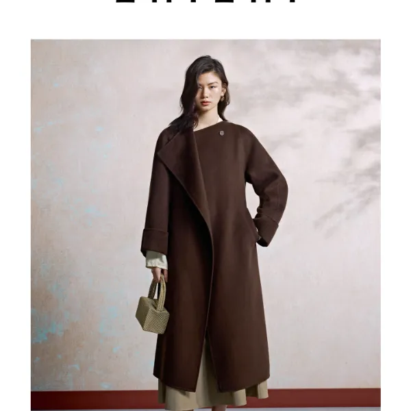 致知 月下饮  长款毛呢插肩袖大衣直型剪裁多穿式领型ZZ2EAWWW017