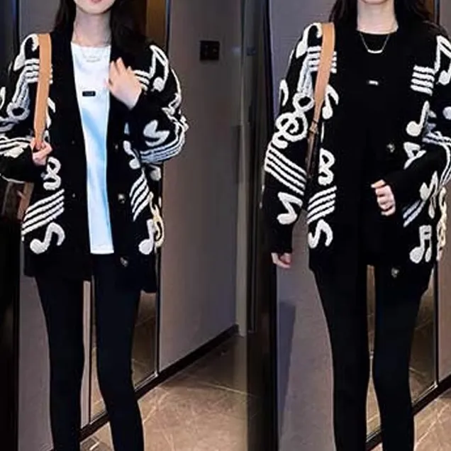 慵懒风时尚中长款针织衫秋冬季毛衣开衫开衫外套百搭老钱风女装