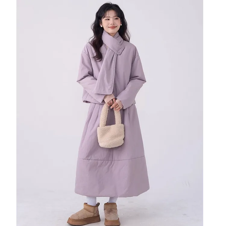 Z107#韩系暖暖三件套轻薄围脖棉服半身裙套装女