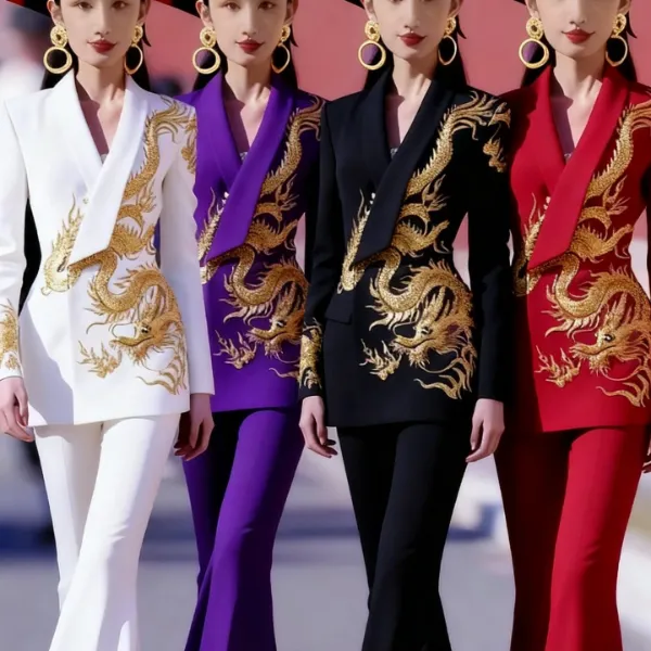 25802-2金龙刺绣长袖常规款中国风女西装中式大气演春秋款修身