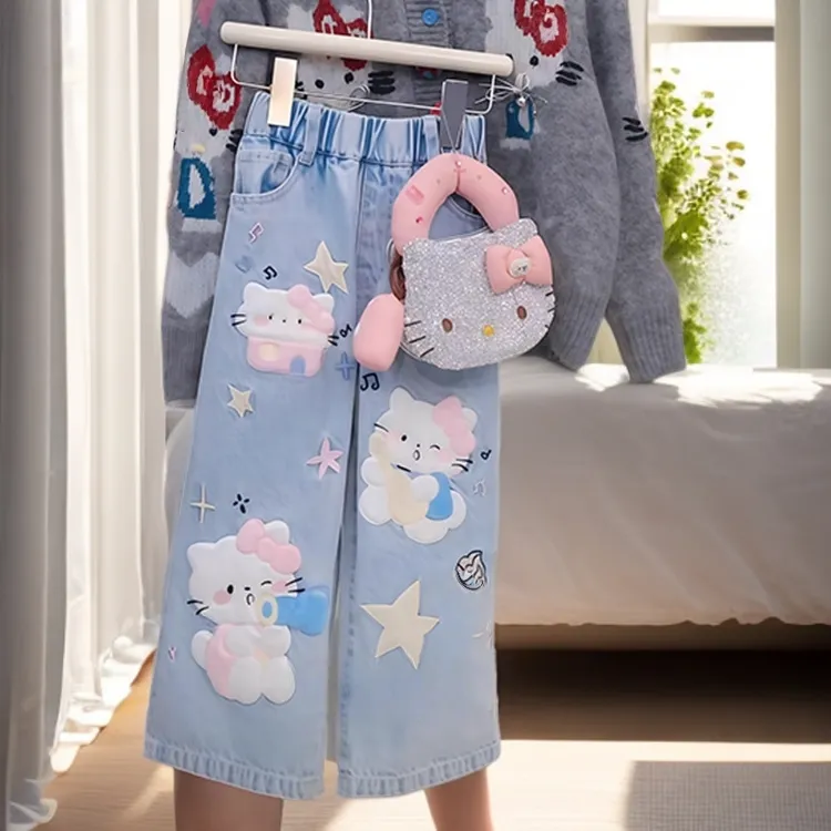 女童牛仔裤春秋款2025新款儿童设计感直筒裤女孩秋装宽松洋气裤子