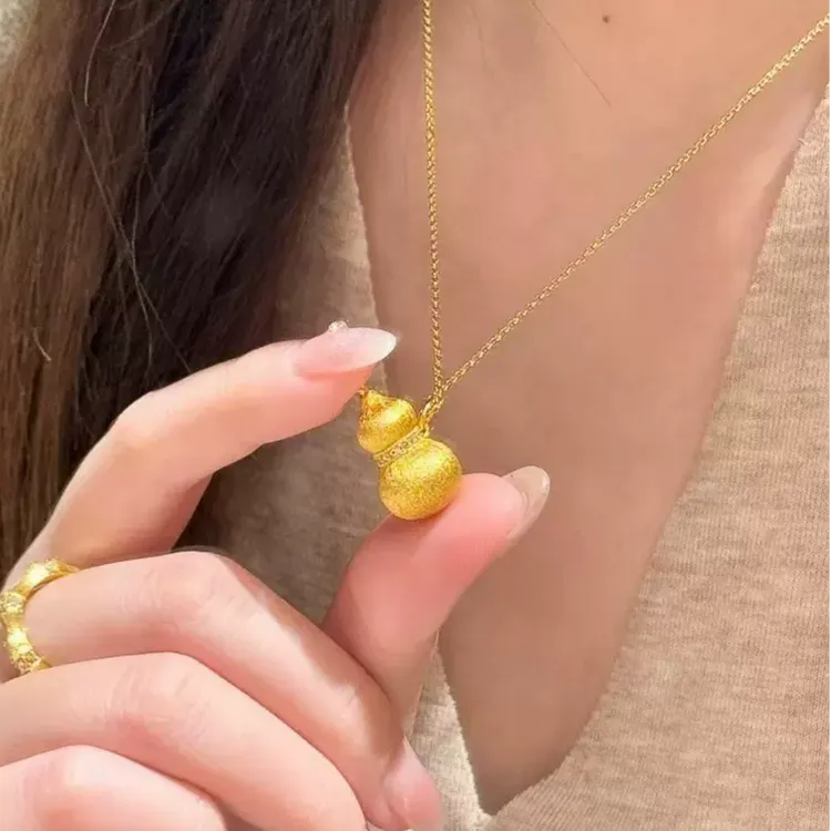 合金吊坠 新中式古法点钻拉丝实心小葫芦福禄挂坠高级感项链饰品