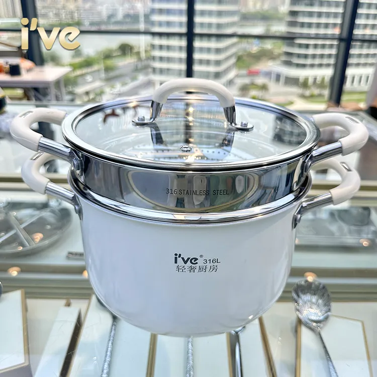 高颜值食品级316蒸煮汤锅 高端五层钢蒸鱼煮粥多用电磁炉燃气通用