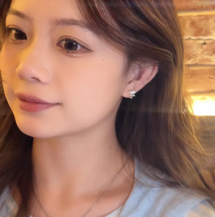 铜合金锆石耳饰 百搭耳饰气质甜美风耳钉轻奢耳扣女锆石蝴蝶结