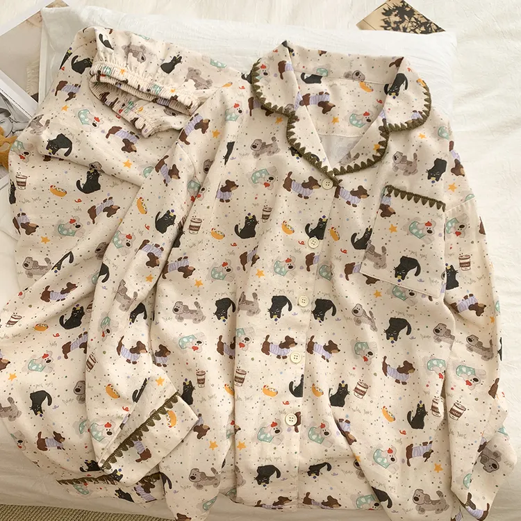 磨毛睡衣女春秋冬季加厚纯棉2025新款可爱卡通长袖全棉家居服套装