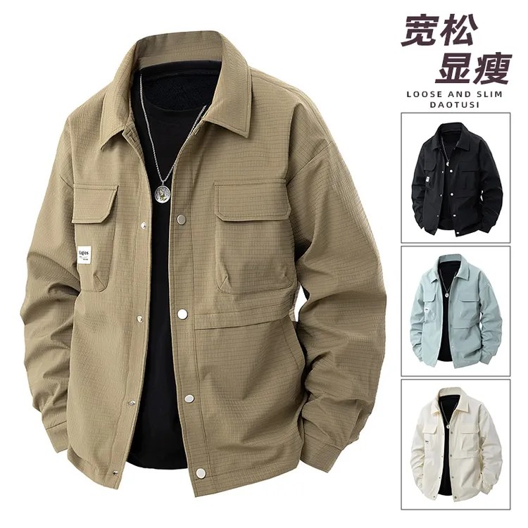 男士休闲新款工装夹克日系复古大码简约潮流宽松百搭外套2025新款