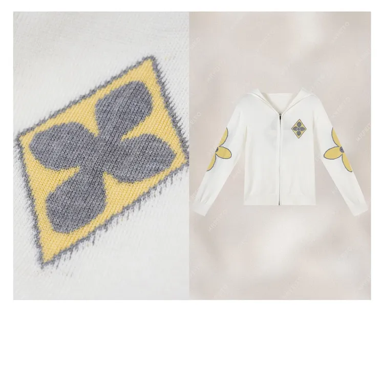 桑蚕丝刺绣花朵百搭洋气针织羊毛V领长袖休闲印花薄款连帽开衫