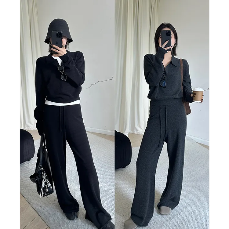 老钱风翻领针织衫女2025秋季新款长袖内搭上衣早秋毛衣打底polo衫