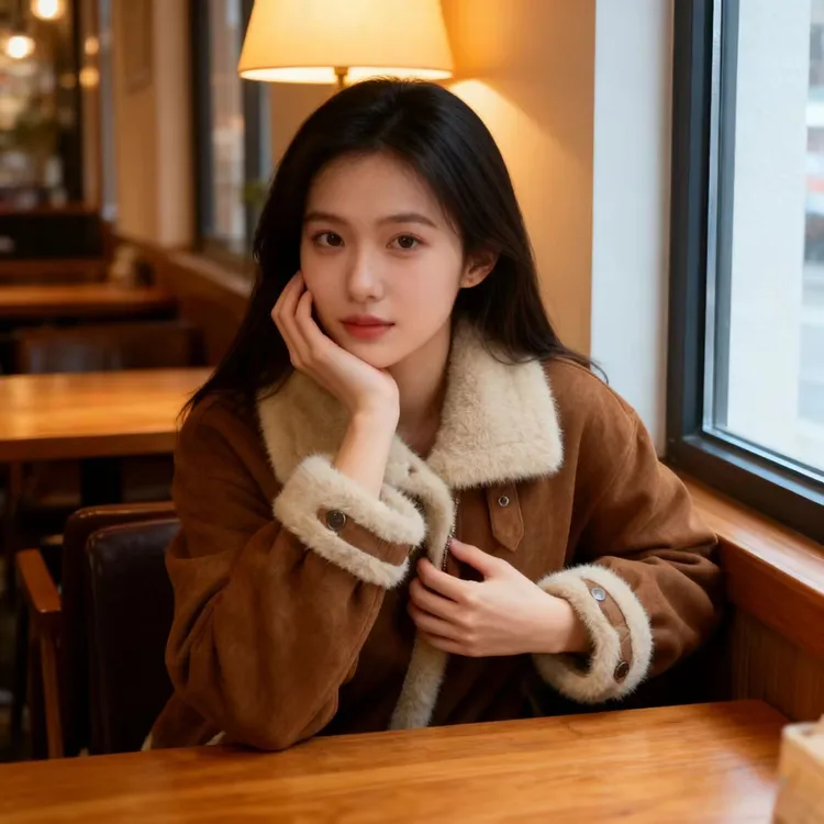 【大眼妹专属】秋日半糖新品单创皮毛一体外套微松紧收褶下摆机车服