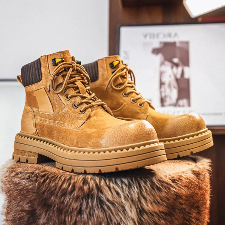 原创个性马丁靴工装靴厚款休闲英伦短靴大黄靴复古真皮高帮机车靴