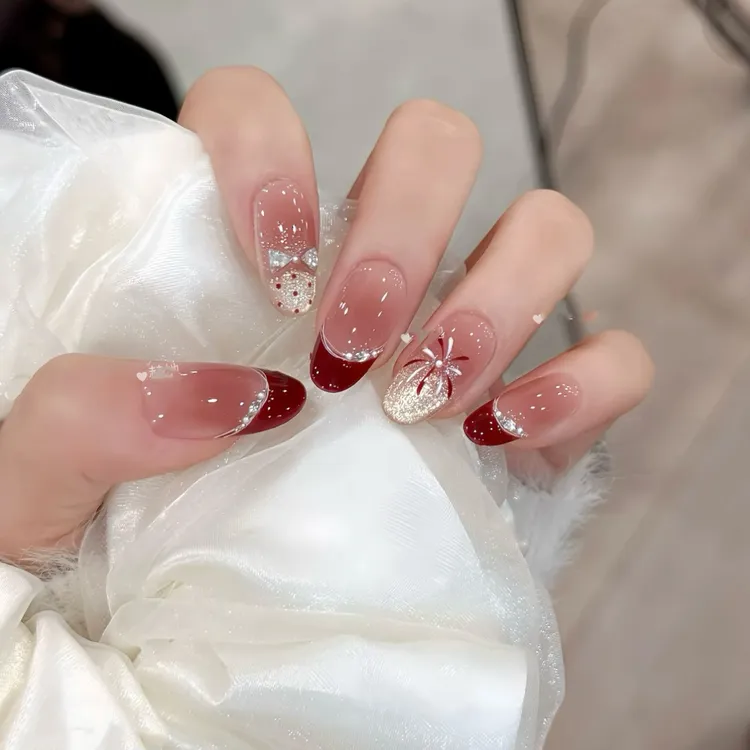 【新年快乐】猫眼氛围感红色法式千金气质显白短款高级感手工穿戴甲