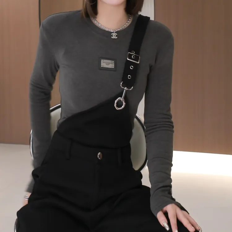 2025新款气质小众设计感百搭气质减龄圆领长袖T恤LK2501236