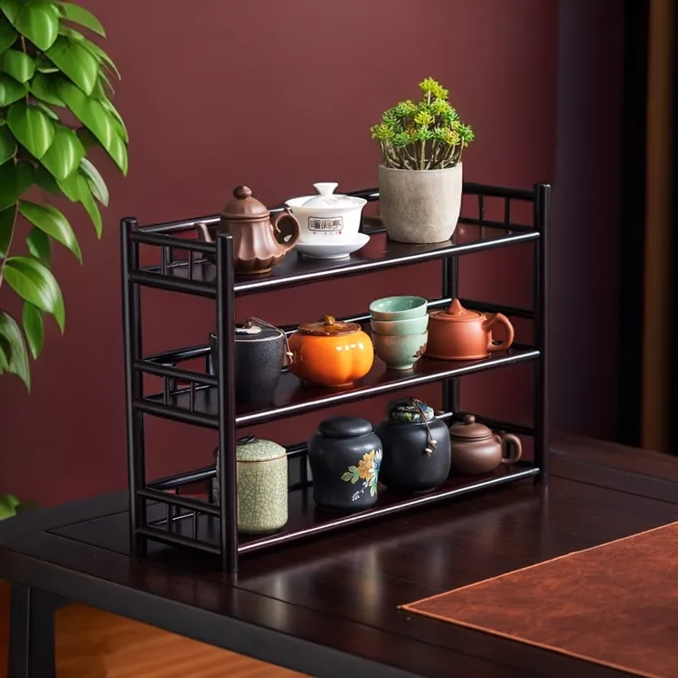 新中式茶台收纳架茶杯架子置物架桌面博古架多层杯架紫砂壶摆放架