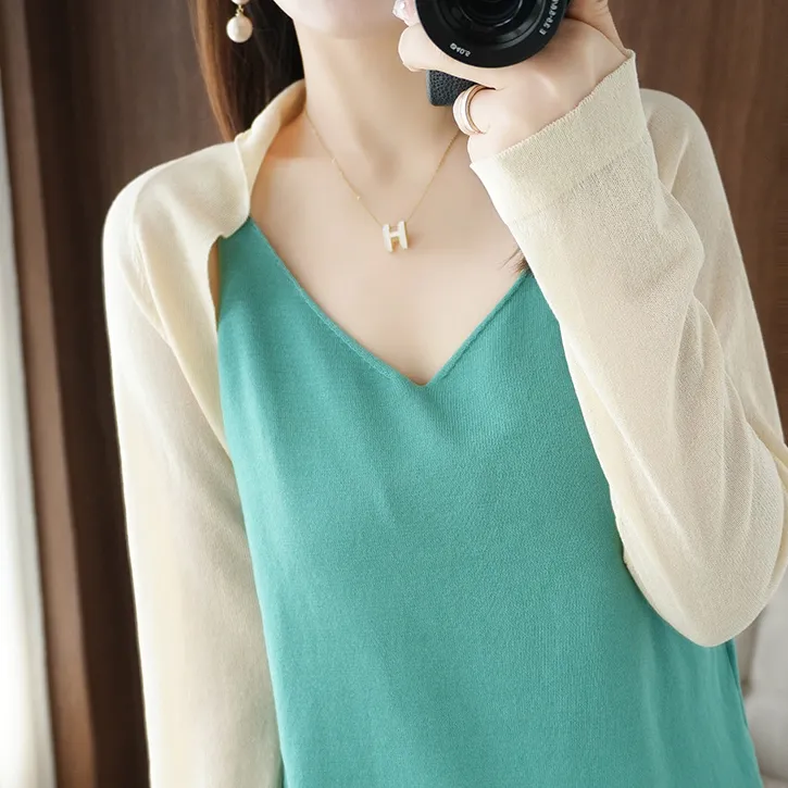 常规纯色2025年春季长袖冰丝披肩外套开衫外搭秋季薄款桑蚕丝上衣