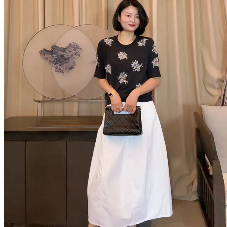 TANTAN 显瘦气质百搭简约重工半裙2537