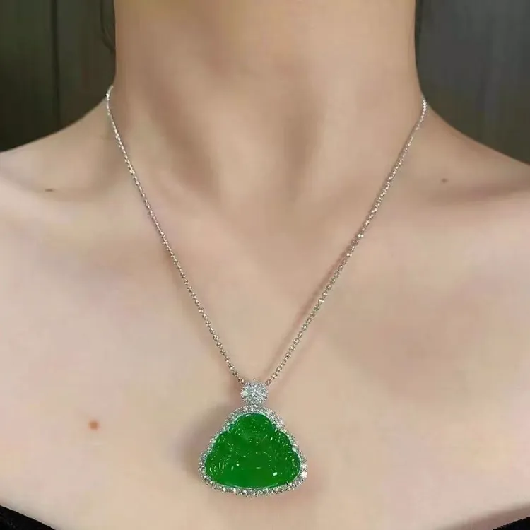 绿玛瑙佛公吊坠新款时尚百搭女款玉石挂件女士玉佛弥勒佛大肚佛女