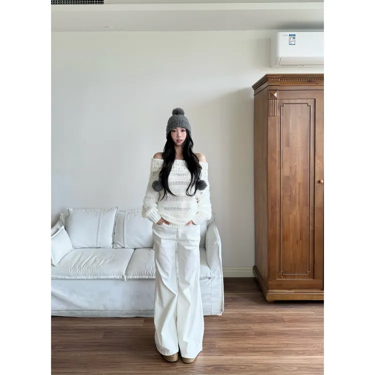 withmin凉皮 白色休闲中腰微喇夏季显瘦百搭牛仔裤女2523714现货