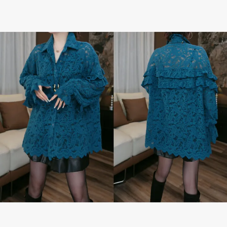 【鑫蕾】新款衬衫时尚气质设计感镂空提花百搭衬衫29351