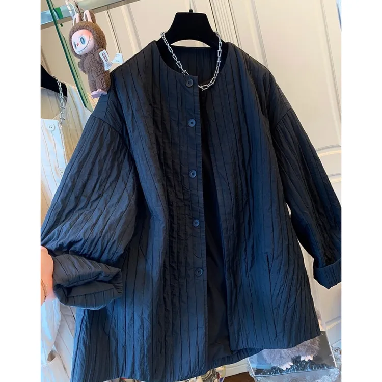 时尚高级感设计感气质圆领宽松棉外套风衣加厚上衣女2025秋冬新款